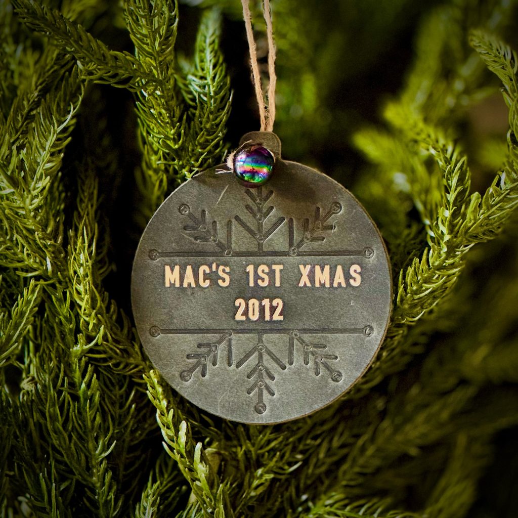 Bramble Ram Round Ornament Crazy Horse Green Gold Foil Imprint