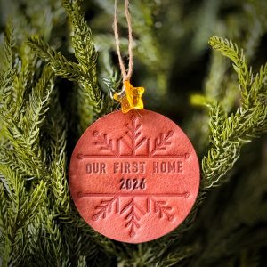 Bramble Ram Round Ornament Golden Brown Debossed Imprint