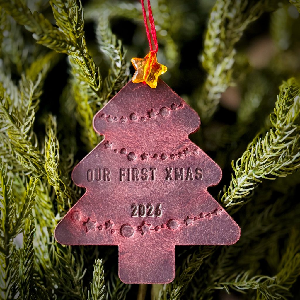 Bramble Ram Tree Ornament Crazy Horse Red Debossed Imprint